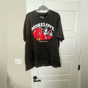 Black Graphic T-Shirt with Red Cartoon Design